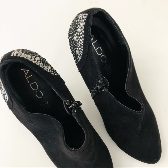 🚫 SOLD Aldo Suede Leather Rhinestone Heel Booties 7.5 - Picture 5 of 9